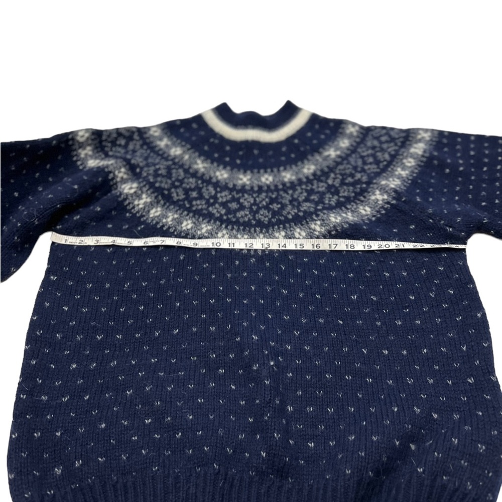 Vintage Lodge Sweater Adult XL Blue White Wool Knit Nordic Fair Isle Icelandic - Picture 2 of 7